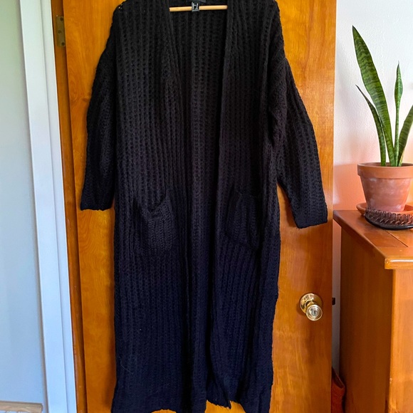 Forever 21 Sweaters - Extra long, warm, cable knit -  black duster sweater
